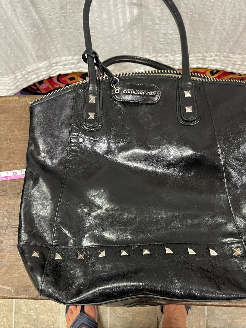 Cynthia Rowley Black Leather Studded Tote